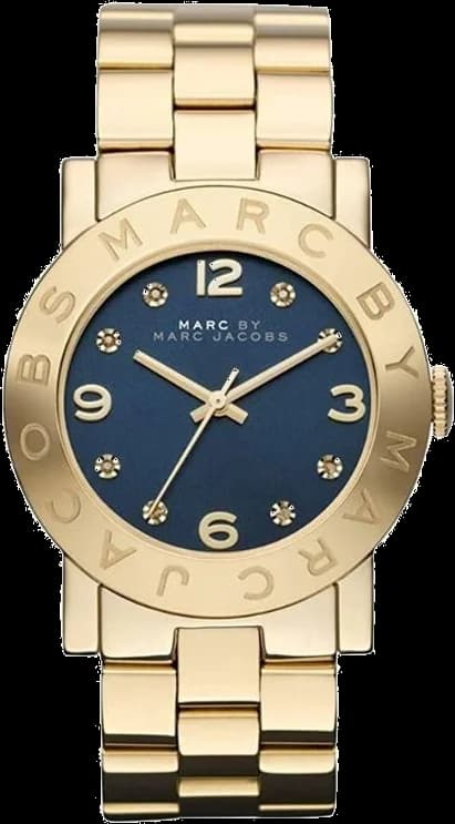 Garde-temps Marc Jacobs MBM3166 pour femme, cadran bleu et bracelet acier plaqué or