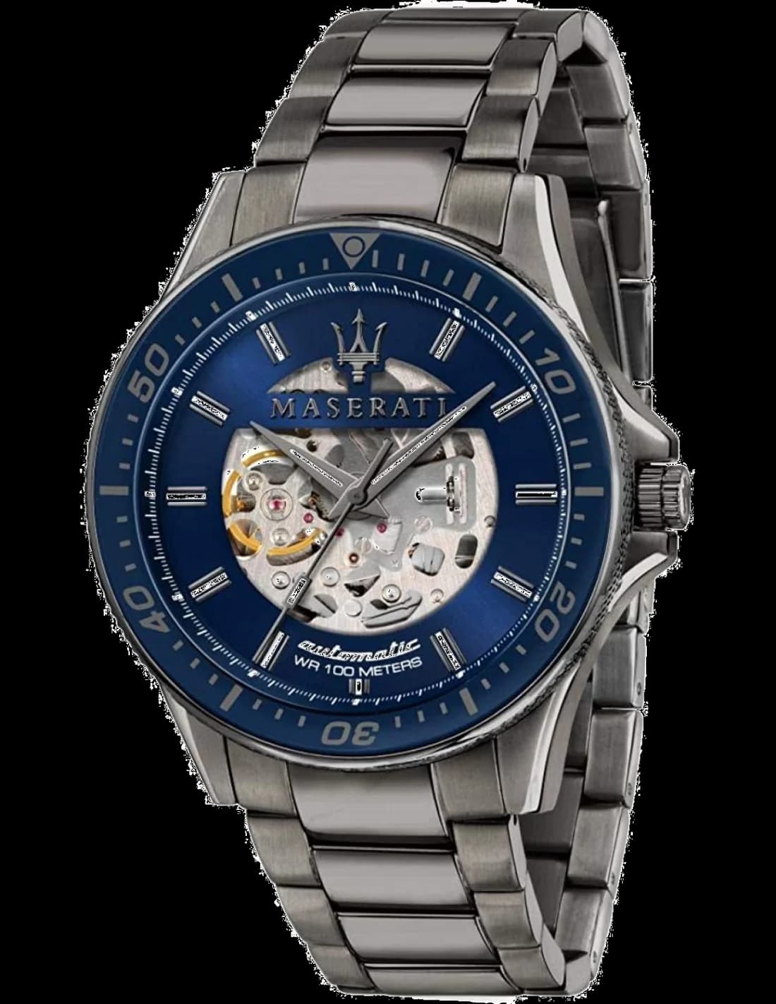 Garde-temps Maserati R8823140001 pour homme, cadran squelette bleu sur bracelet acier