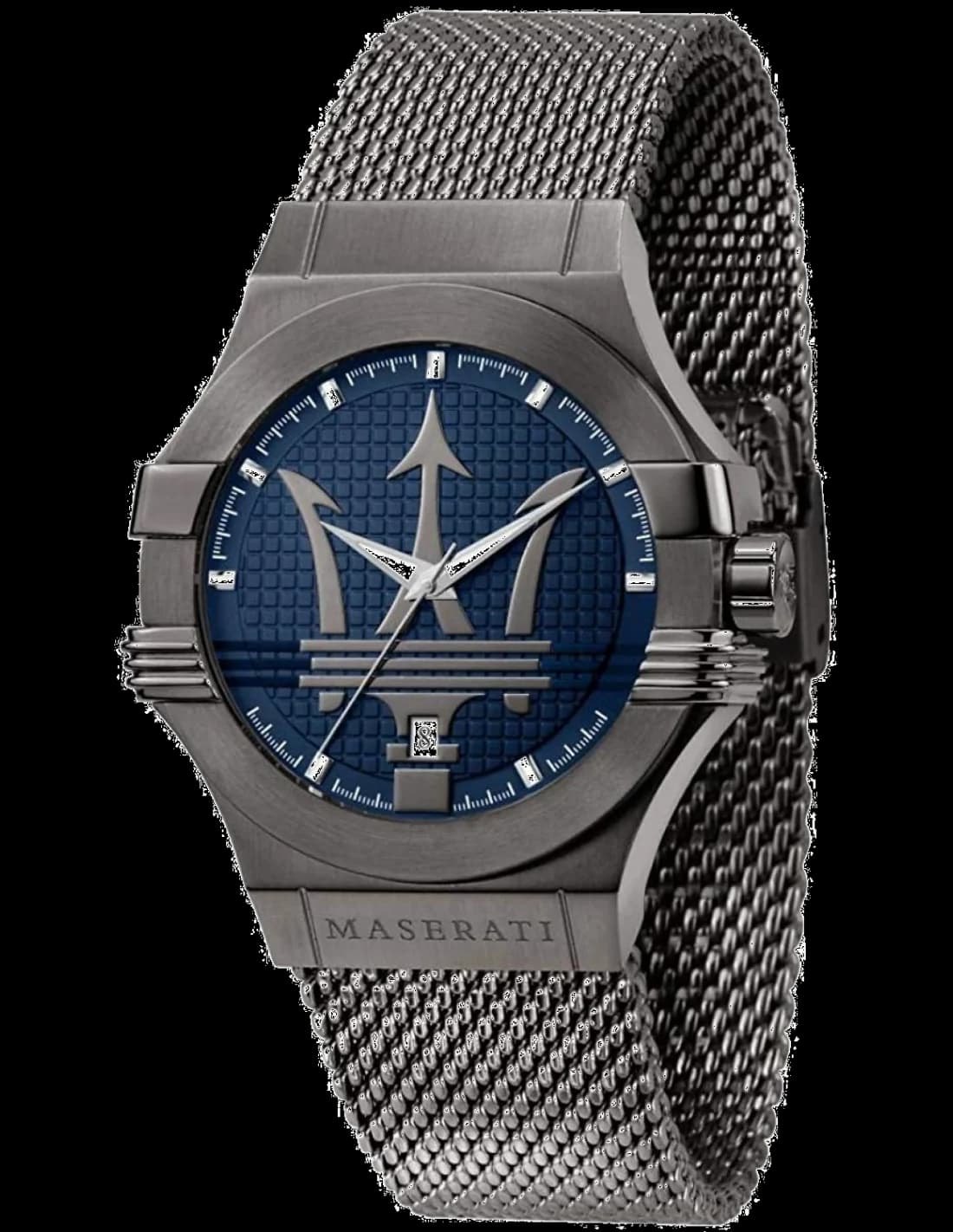 Garde-temps Maserati R8853108005 pour homme, maille milanaise acier sur cadran bleu