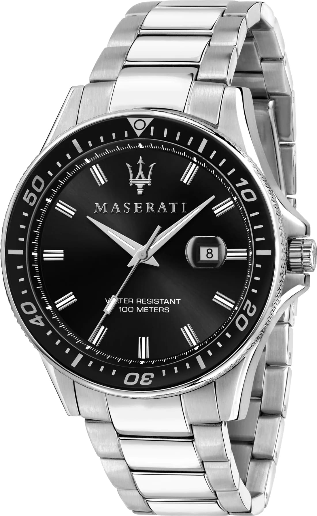 Garde-temps Maserati R8853140002 pour homme, cadran rond noir sur bracelet acier