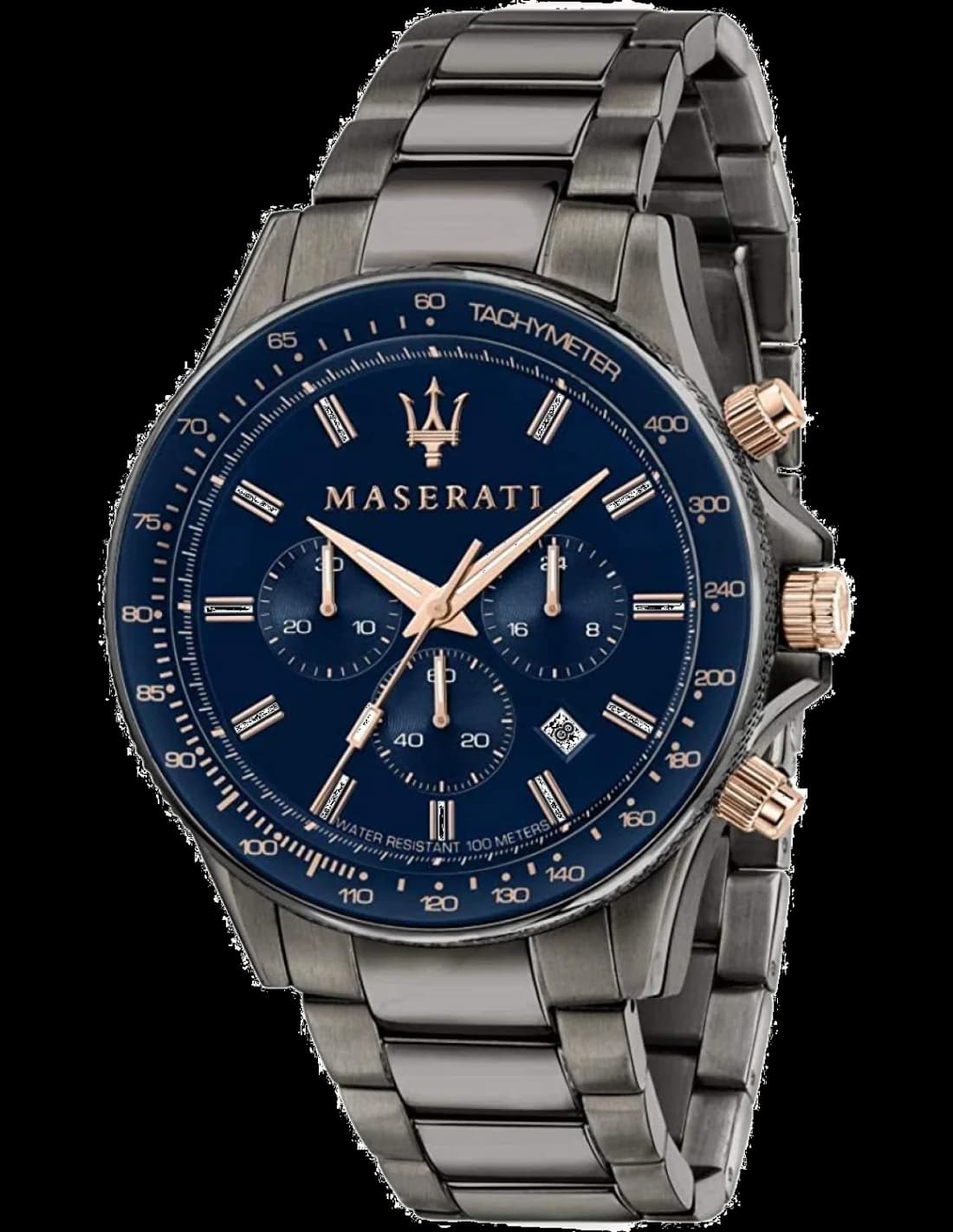 Garde-temps Maserati R8873640001 pour homme, cadran bleu, acier noir or rose