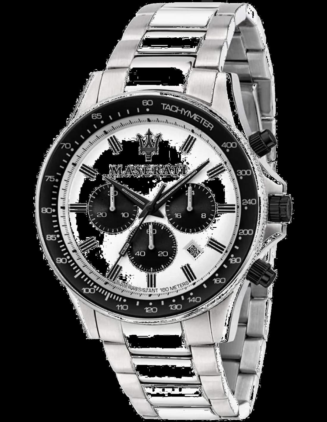 Garde-temps Maserati R8873640003 pour homme, cadran argent, bracelet acier