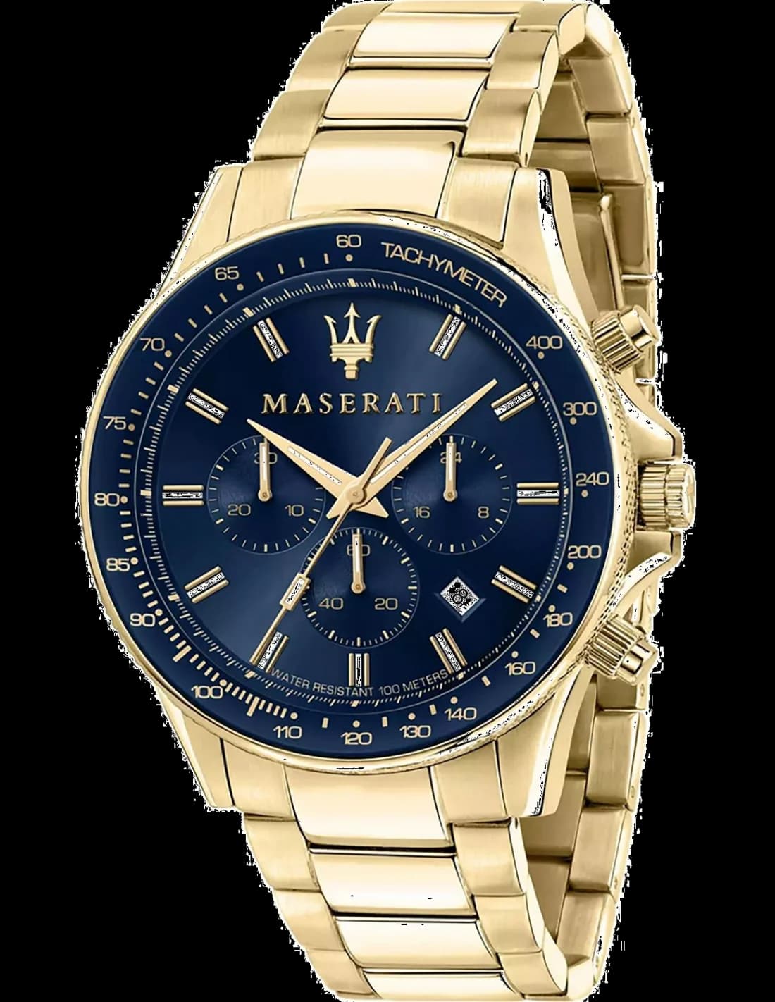 Garde-temps Maserati R8873640008 pour homme, acier doré, cadran bleu nuit