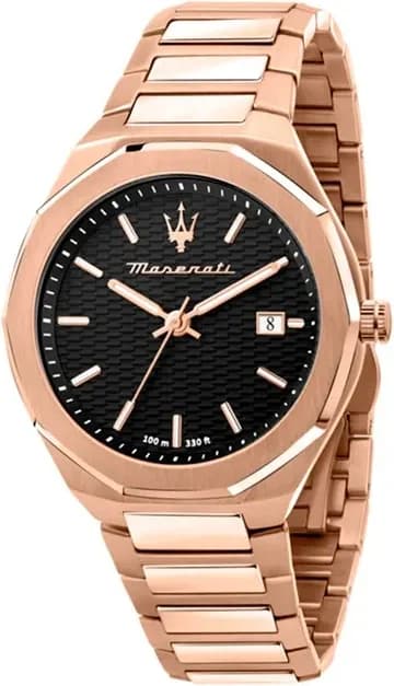 Garde-temps Maserati R8873642007 pour homme, boîtier acier doré rose, cadran noir