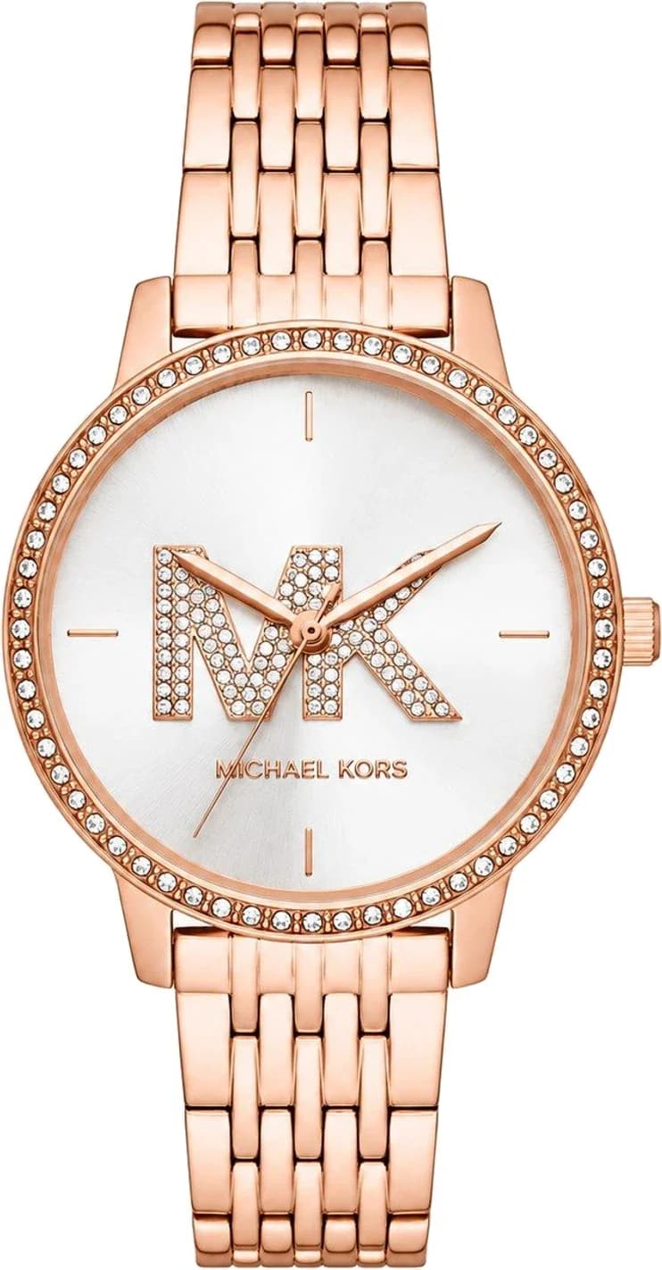 Garde-temps Michael Kors MK1052 pour femme, cadran argent, bracelet acier or rose
