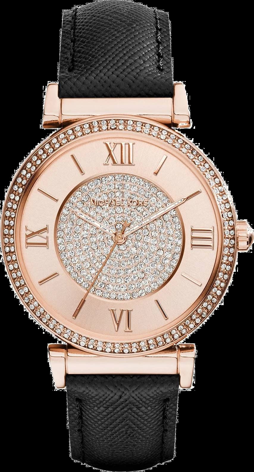 Garde-temps Michael Kors MK2376 pour femme, cadran rose avec bracelet cuir noir