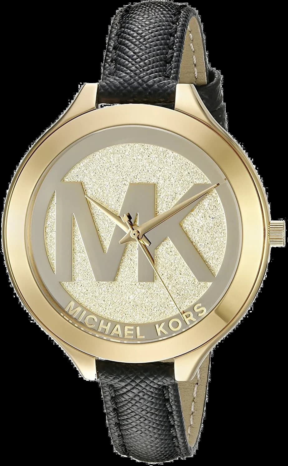 Garde-temps Michael Kors MK2392 pour femme, cadran or, bracelet cuir noir