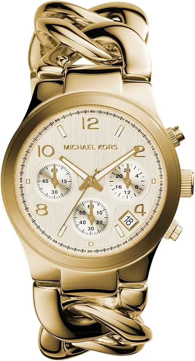 Garde-temps Michael Kors MK3131 pour femme, style chaîne avec cadran doré jaune