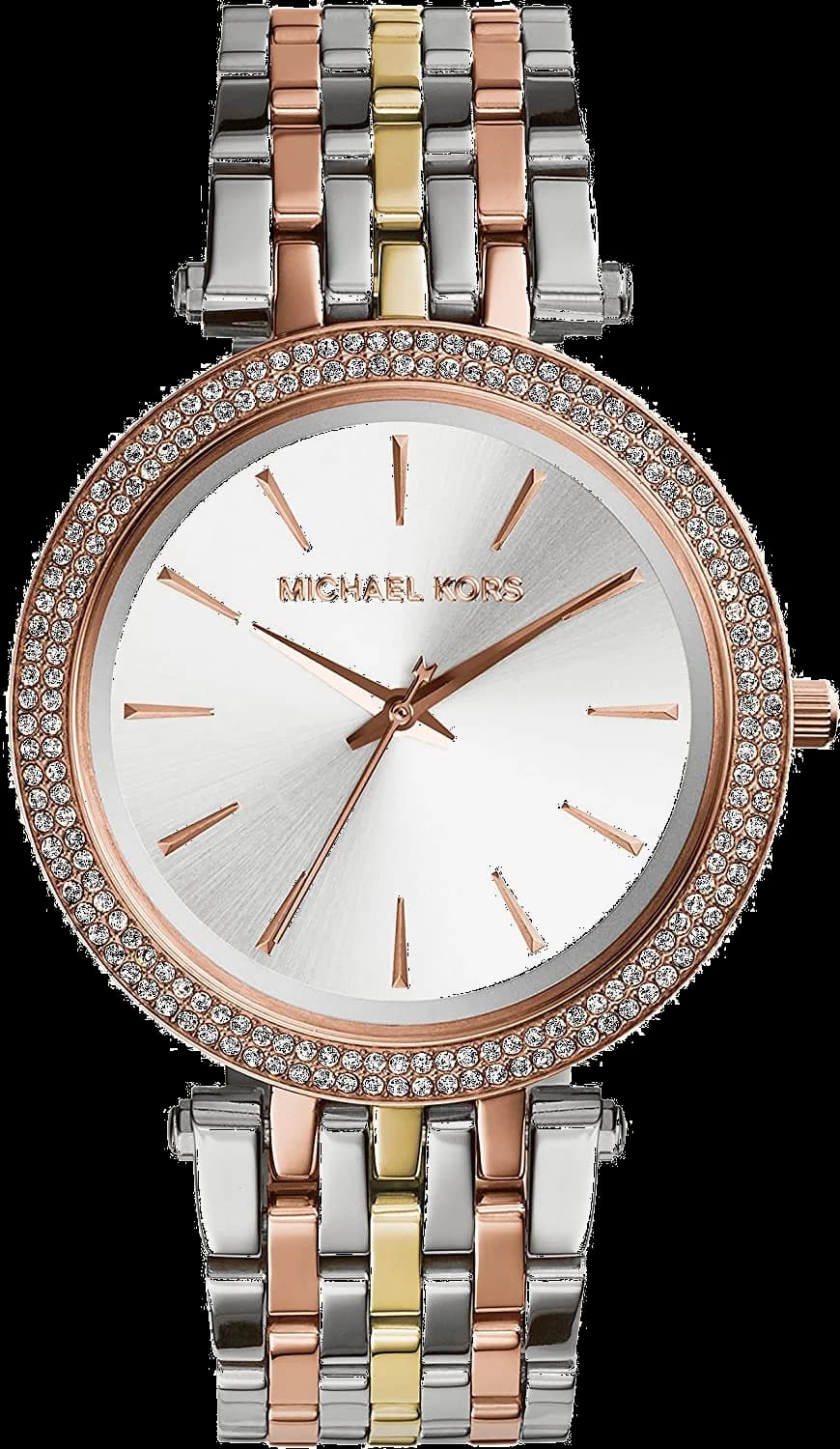 Garde-temps Michael Kors MK3203 pour femme, cadran argent, bracelet acier tricolore, cristaux