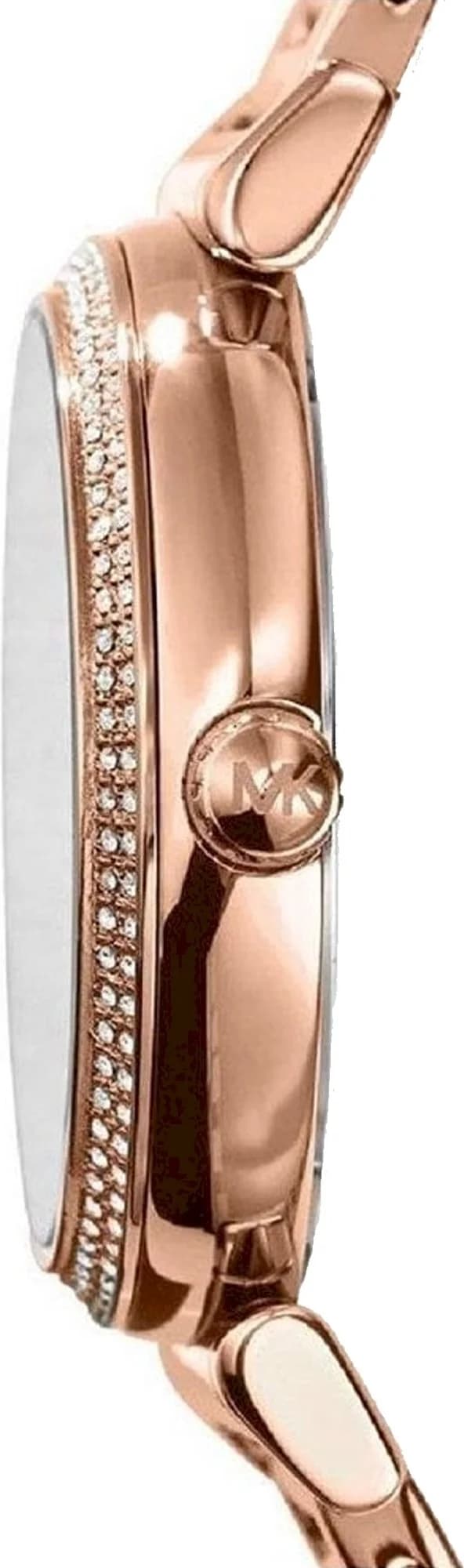 Attache bracelet Michael Kors MK3339 en acier inoxydable or rose, maillons polis et satinés, fermoir déployant à double bouton