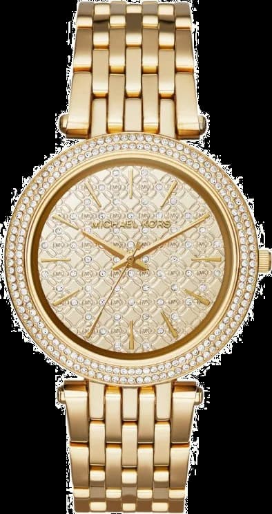 Garde-temps Michael Kors MK3398 pour femme, cadran or, bracelet acier, lunette strass