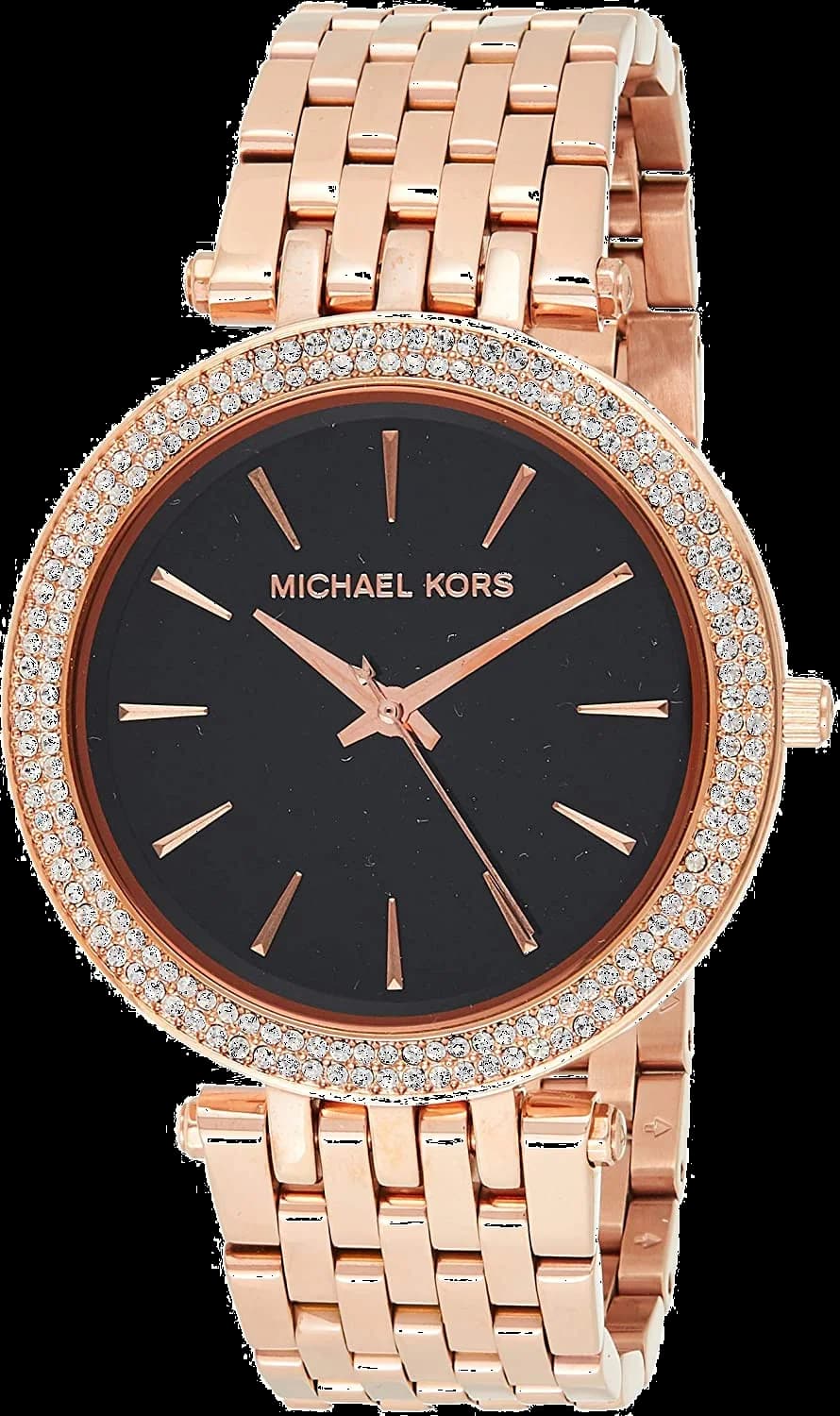 Garde-temps Michael Kors MK3402 pour femme, cadran noir et bracelet acier or rose
