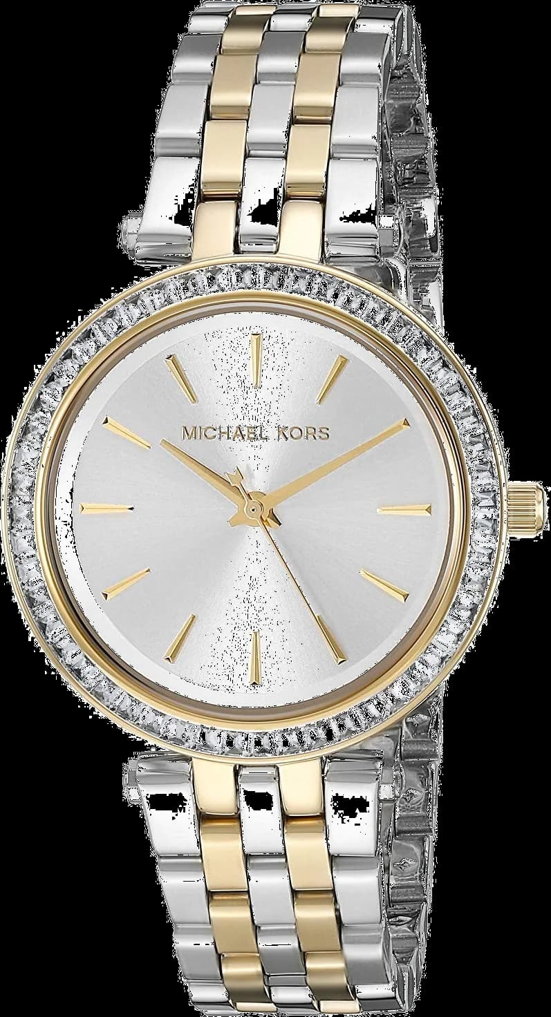 Garde-temps Michael Kors MK3405 pour femme, cadran argent, bracelet acier bi-ton