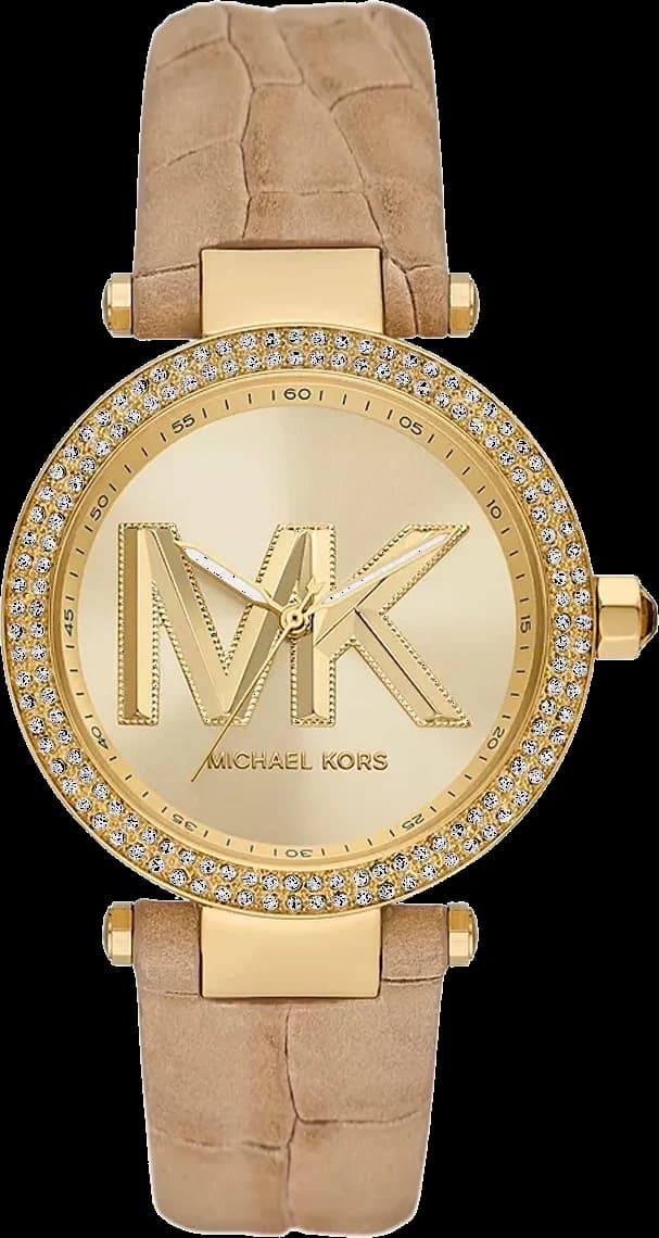 Garde-temps Michael Kors MK4725 pour femme, cadran or sur cuir beige structuré
