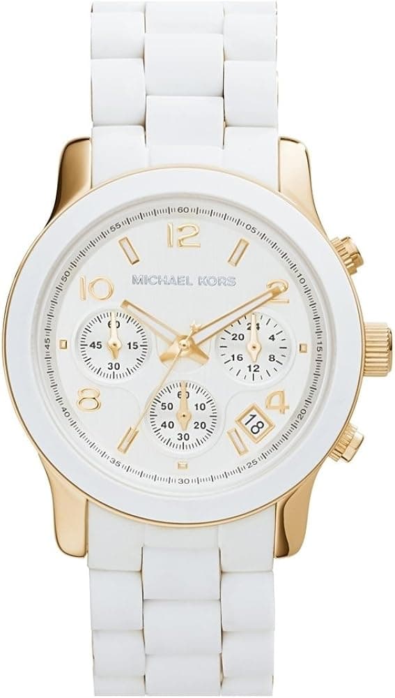 Montre Michael Kors Runway MK5145 pour Femme - Cadran et bracelet blanc, boîtier bicolore