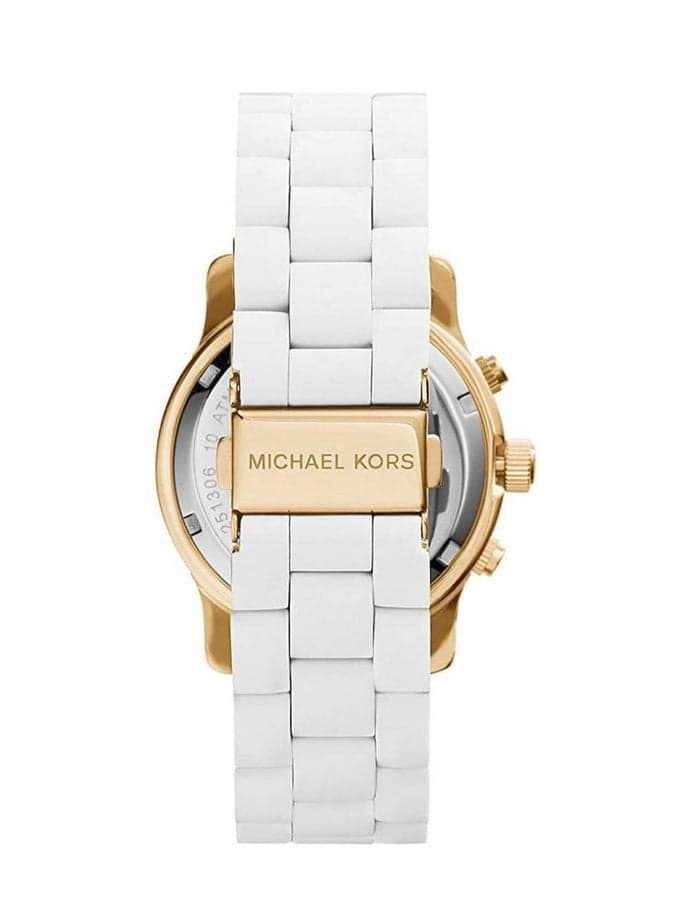 Montre Michael Kors Runway MK5145 pour Femme - Cadran et bracelet blanc, boîtier bicolore vue 2