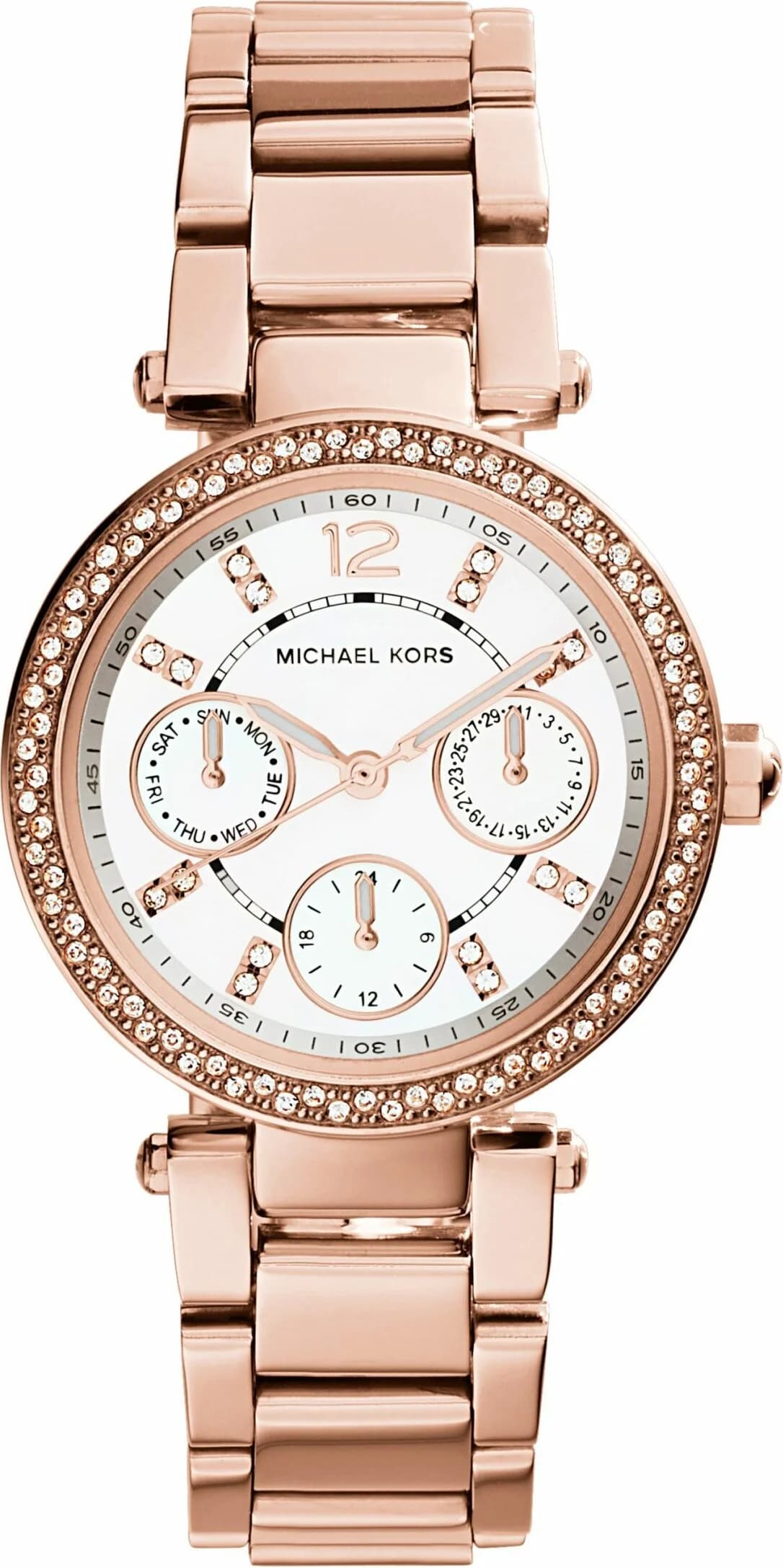 Garde-temps Michael Kors MK5616 pour femme, cadran blanc, bracelet acier PVD or rose