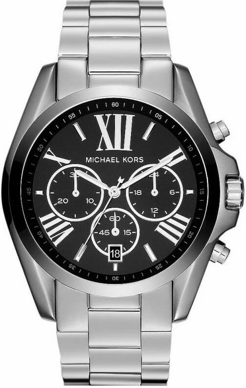 Garde-temps Michael Kors MK5705 pour unisexe, cadran argent, chronographe, bracelet acier noir