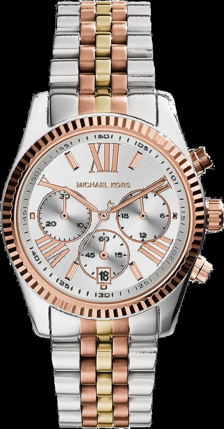 Garde-temps Michael Kors MK5735 pour femme, bracelet acier tricolore 44mm cadran blanc