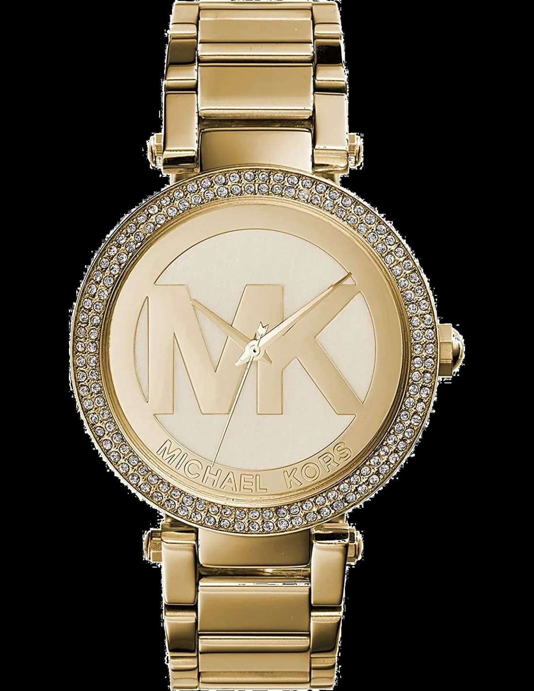Garde-temps Michael Kors MK5784 pour femme, chronographe acier doré cristaux cadran or