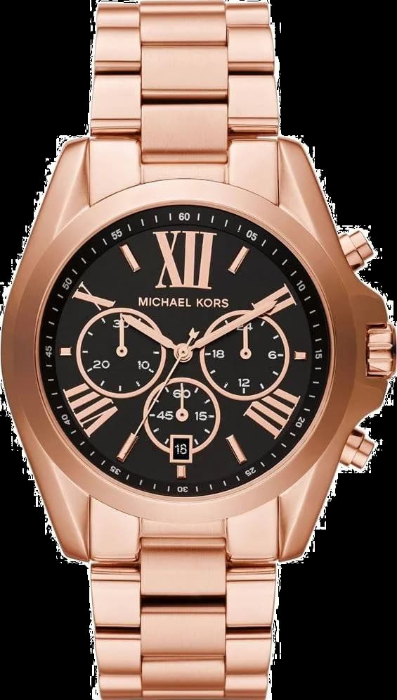 Garde-temps Michael Kors MK5854 pour femme, cadran noir sur bracelet acier or rose