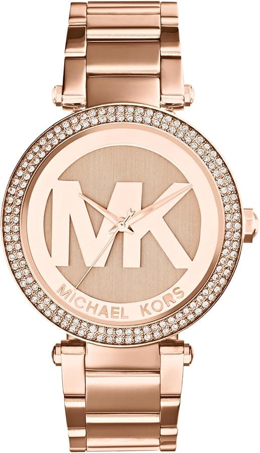 Garde-temps Michael Kors MK5865 pour femme, cadran or rose, cristaux scintillants, bracelet acier
