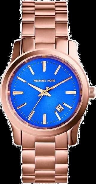 Garde-temps Michael Kors MK5913 pour femme, cadran bleu, bracelet acier or rose