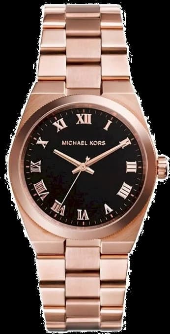 Garde-temps Michael Kors MK5937 pour femme, cadran noir index romains acier or rose