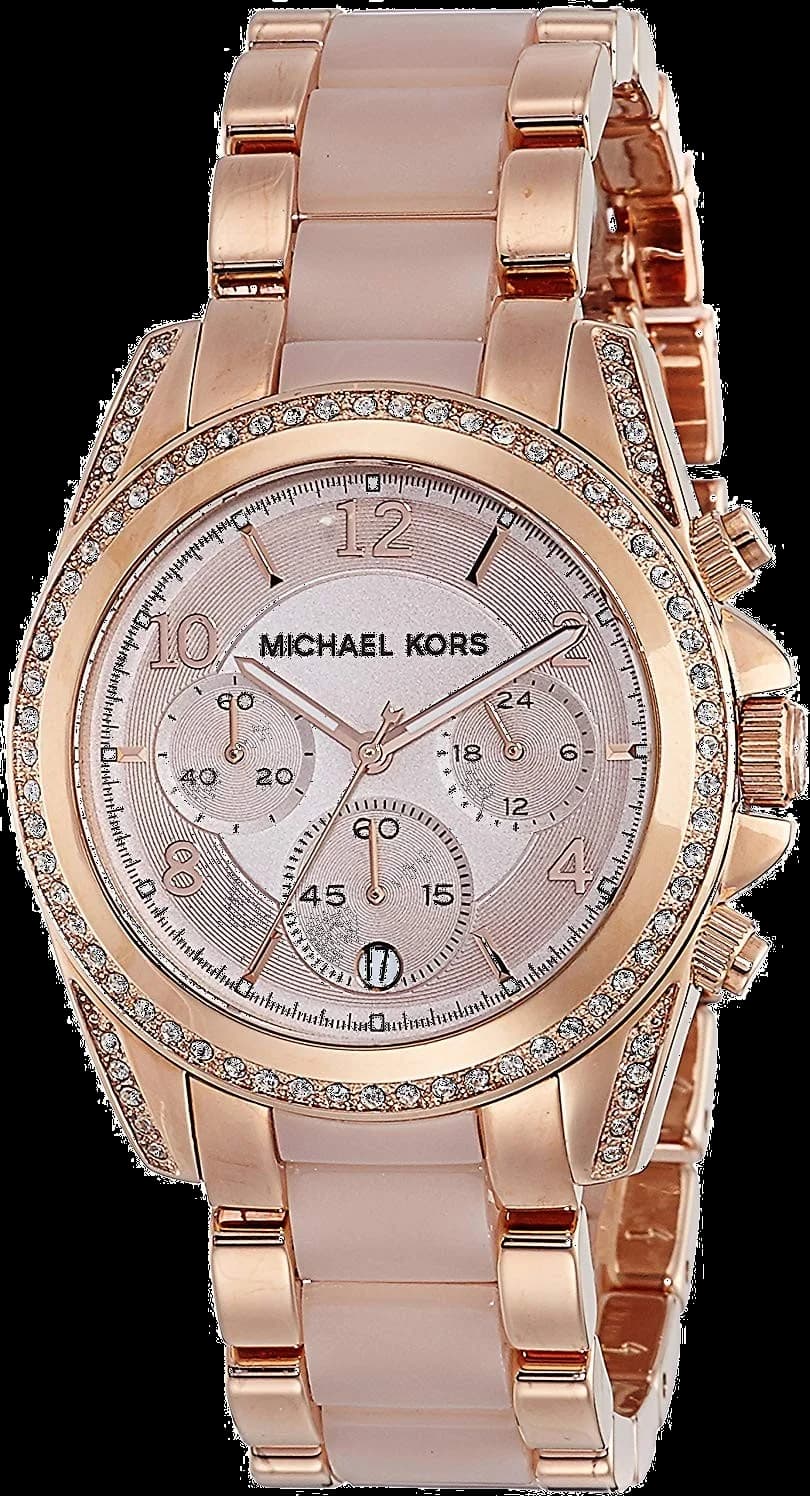 Garde-temps Michael Kors MK5943 pour femme, rose avec index dorés, bracelet acier bicolore