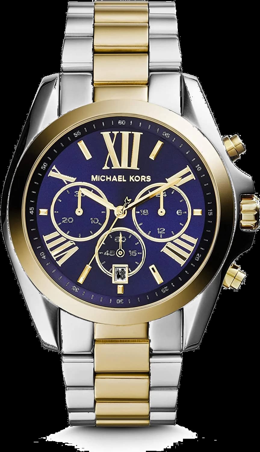Garde-temps Michael Kors MK5976 pour femme, cadran bleu, bracelet bi-ton argent et or