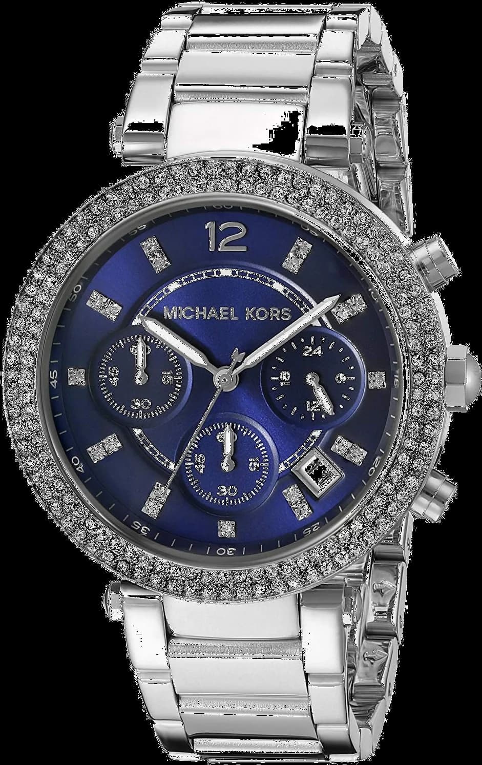 Garde-temps Michael Kors MK6117 pour femme, avec cadran bleu et bracelet acier à cristaux