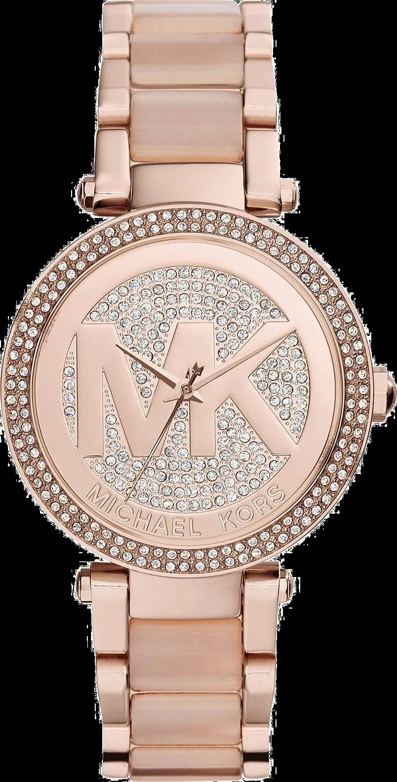 Garde-temps Michael Kors MK6176 pour femme, cadran or rose serti de brillants sur bracelet acier