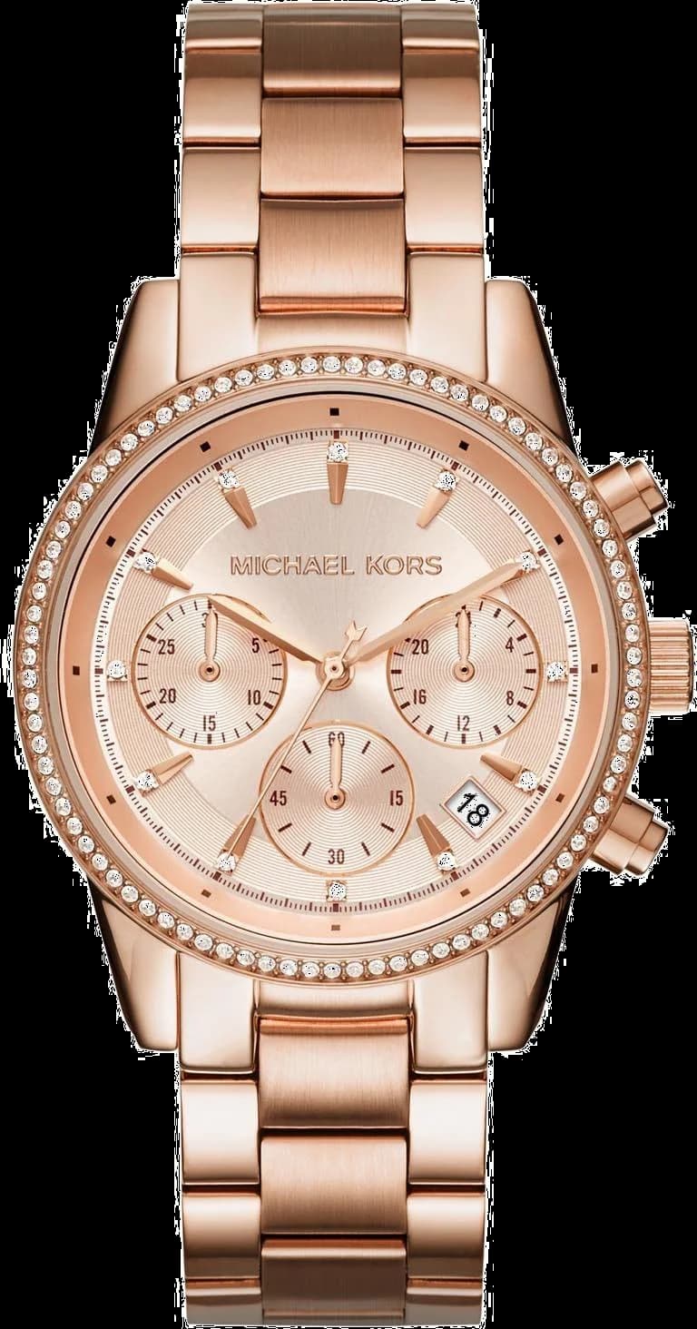 Garde-temps Michael Kors MK6357 pour femme, cadran or rose et bracelet acier