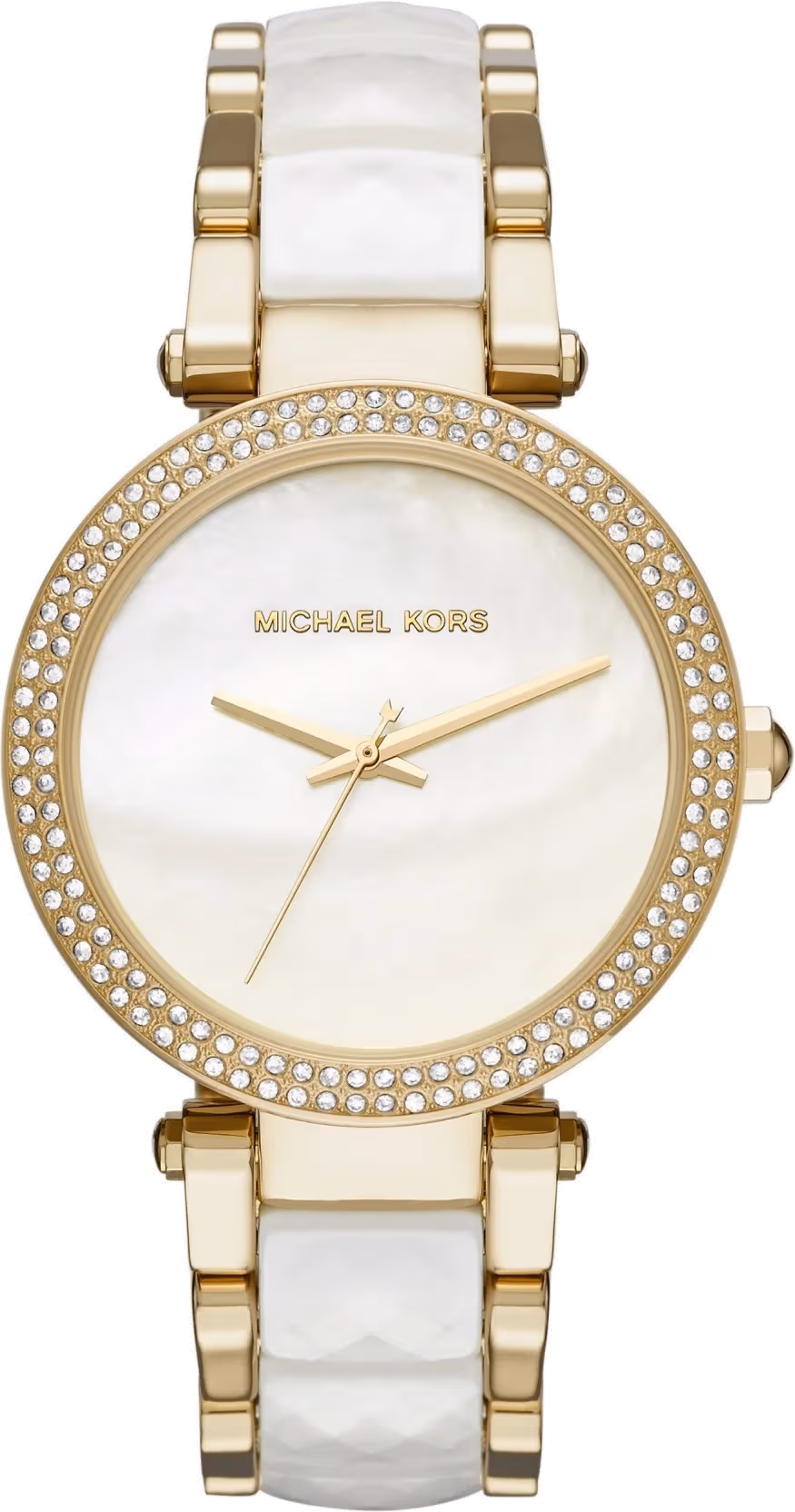 Garde-temps Michael Kors MK6400 avec cadran nacré blanc et finitions dorées bicolores sur bracelet métal