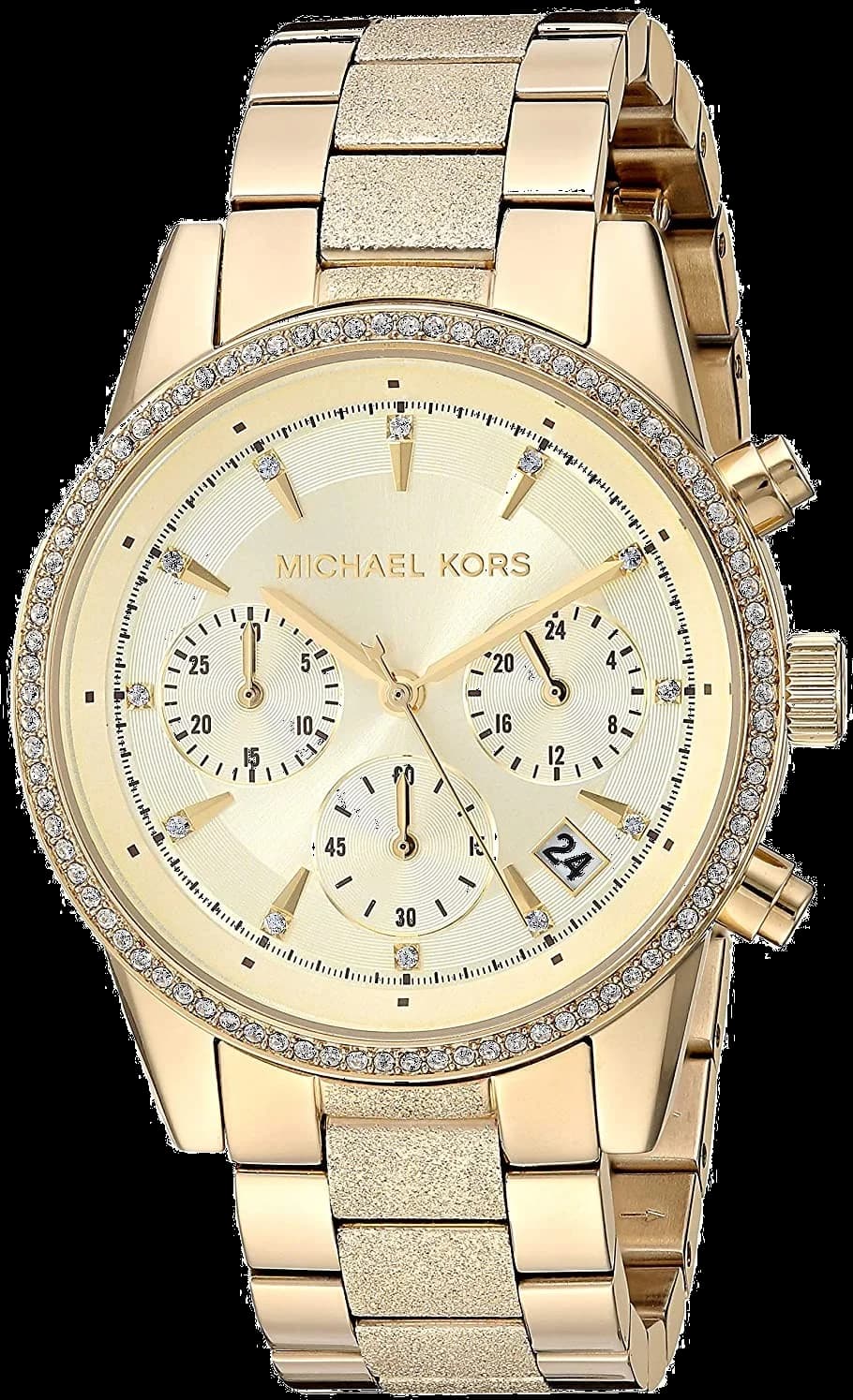 Garde-temps Michael Kors MK6597 pour femme, cadran champagne soleil sur bracelet acier