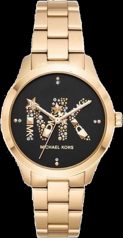 Garde-temps Michael Kors MK6682 pour femme, boîtier doré et cadran noir gravé