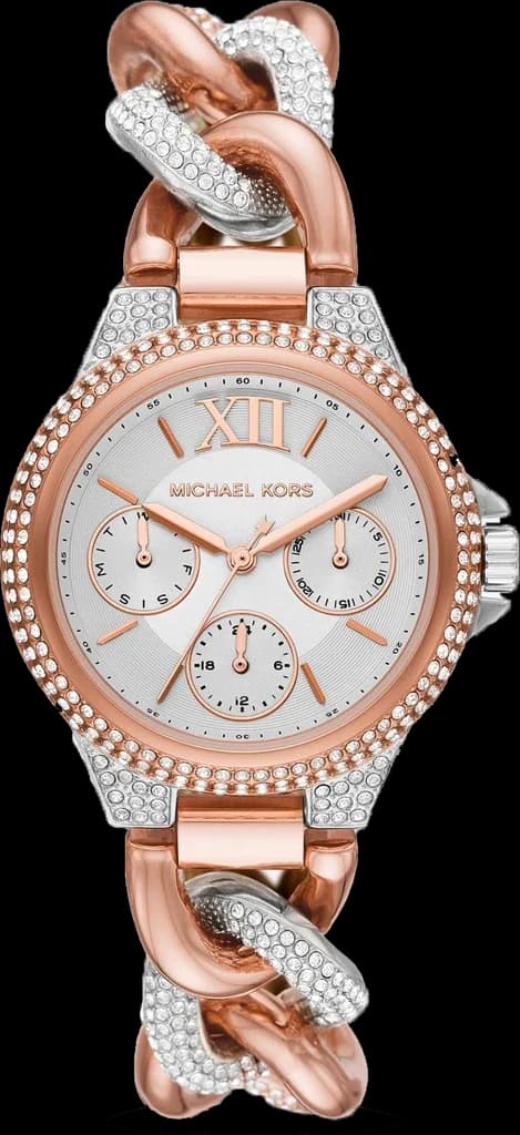 Garde-temps Michael Kors MK6843 pour femme, bicolore au cadran argenté et bracelet acier
