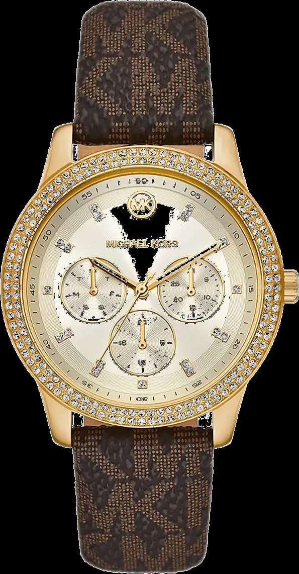 Garde-temps Michael Kors MK6966 pour femme, cadran argenté, bracelet cuir marron foncé