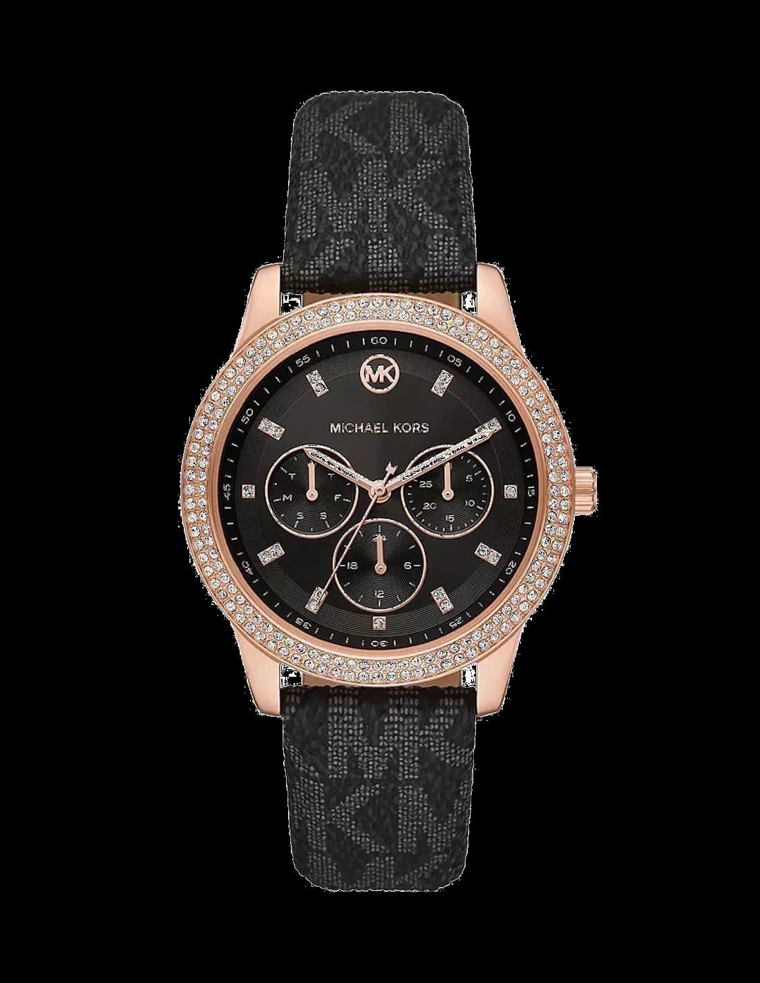 Garde-temps Michael Kors MK6968 pour femme, cadran noir orné de cristaux, bracelet cuir