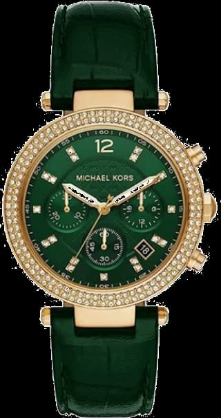 Garde-temps Michael Kors MK6985 pour femme, cadran vert sur bracelet cuir vert