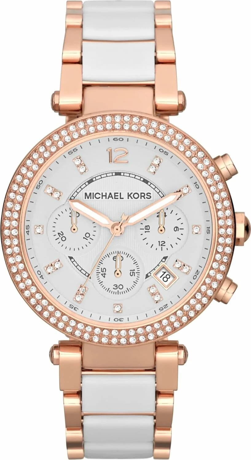 Garde-temps Michael Kors MK7064 pour homme, cadran noir avec bracelet acier bicolore or et argent
