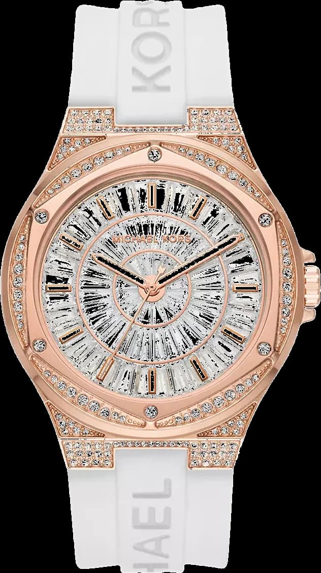 Garde-temps Michael Kors MK7248 pour femme, silicone blanc & pavé or rose