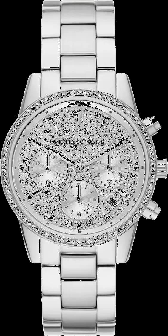 Garde-temps Michael Kors MK7301 pour femme, cristaux blancs sur cadran argent, acier, éclat