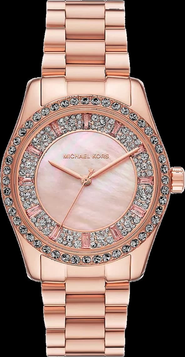 Garde-temps Michael Kors MK7444 pour femme, cristaux sur cadran or rose, acier, brillant