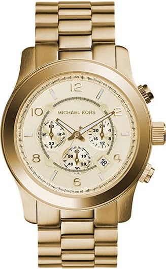 Garde-temps Michael Kors MK8077 pour unisexe, chronographe cadran or sur bracelet acier