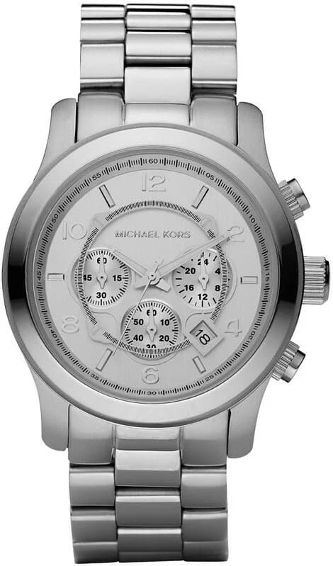 Garde-temps Michael Kors MK8086 pour unisexe, chronographe cadran argent sur acier