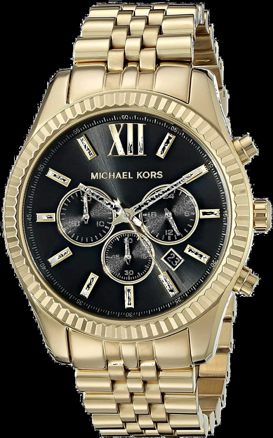 Garde-temps Michael Kors MK8286 pour homme, cadran noir chronographe acier doré