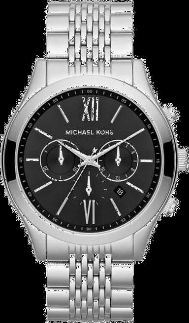 Garde-temps Michael Kors MK8305 pour homme, cadran noir, bracelet acier argenté