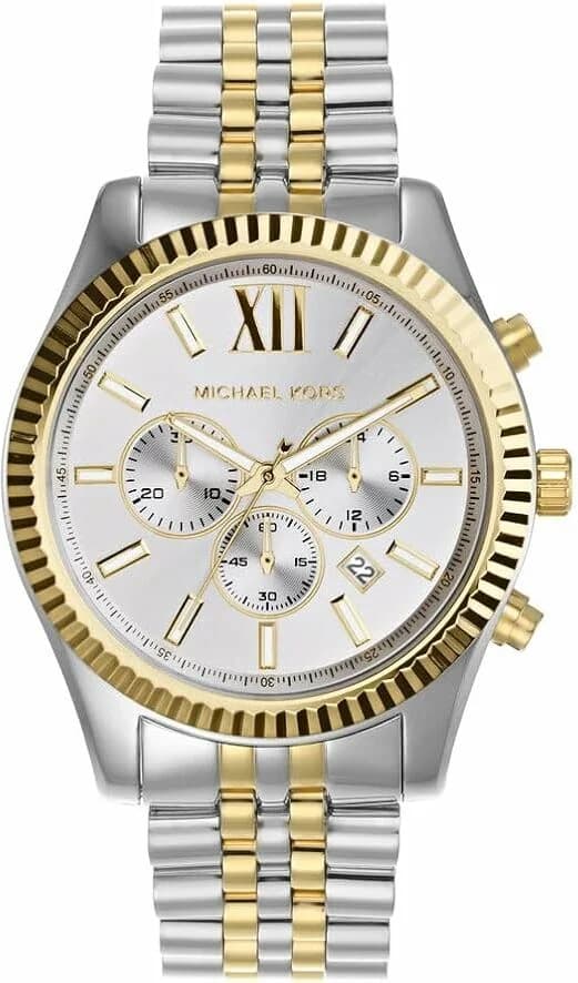 Garde-temps Michael Kors MK8344 pour homme, cadran argent et bracelet acier bicolore argent et doré