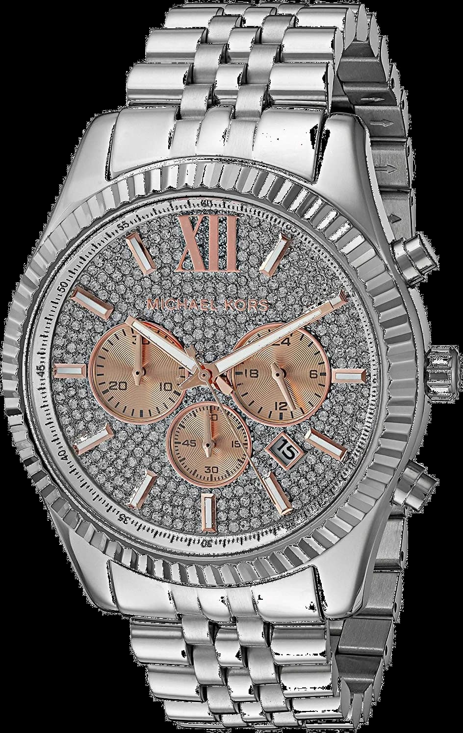 Garde-temps Michael Kors MK8515 pour homme, cadran argent, bracelet acier chronographe